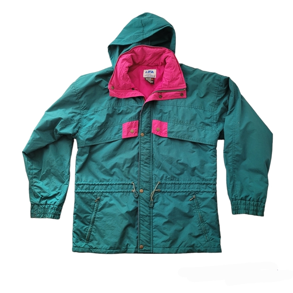 Vintage green and pink jacket with hood